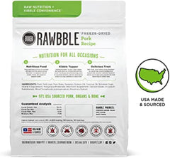Rawbble Freeze Dried Dog Food, Pork Recipe, 12 Oz - 97% Meat and Organs, No Fillers - Pantry-Friendly Raw Dog Food for Meal, Treat or Food Topper - USA Made in Small Batches