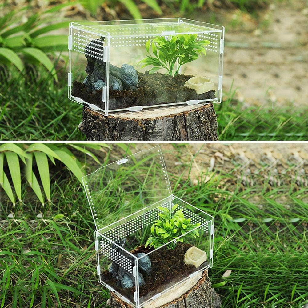 Reptile Breeding Box, Climbing Pet Breeding Box Transparent Reptile Breeding Box Acrylic Feeding Box 360 Degree High Transparent Magnetic Pet Climbing Terrarium