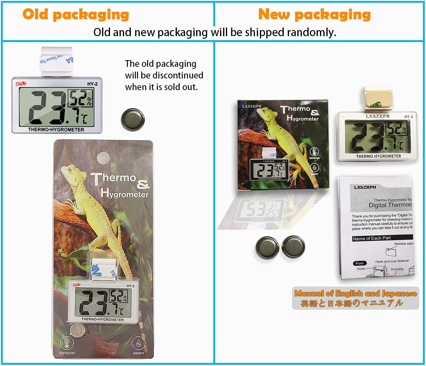 Reptile Hygrometer Thermometer LCD Display Digital Reptile Tank Hygrometer Thermometer with Hook Temperature Humidity Meter Gauge for Reptile Tanks, Terrariums, Vivarium (2 Packs)