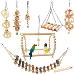 8 Pack Extra Large Bird Toys for Parakeet Toys for Bird Cage Accessories Parakeets Swing Chewing Toys, Wooden Bird Toys for Cage Parrots Toys, Bird Training Toys, Parrot Hanging Swing