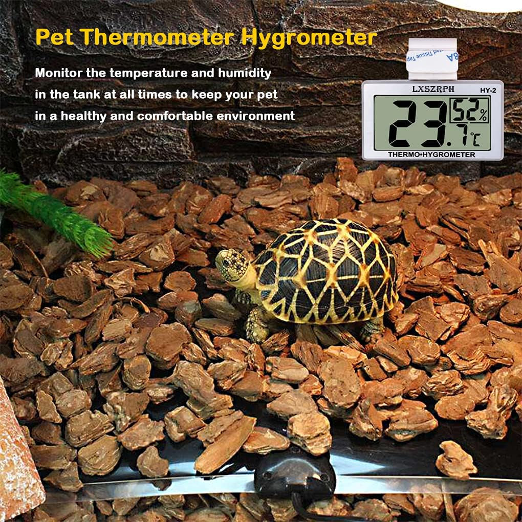 Reptile Hygrometer Thermometer LCD Display Digital Reptile Tank Hygrometer Thermometer with Hook Temperature Humidity Meter Gauge for Reptile Tanks, Terrariums, Vivarium (2 Packs)