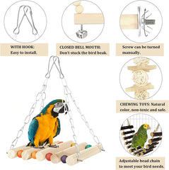 8 Pack Extra Large Bird Toys for Parakeet Toys for Bird Cage Accessories Parakeets Swing Chewing Toys, Wooden Bird Toys for Cage Parrots Toys, Bird Training Toys, Parrot Hanging Swing