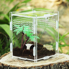 Reptile Breeding Box, Climbing Pet Breeding Box Transparent Reptile Breeding Box Acrylic Feeding Box 360 Degree High Transparent Magnetic Pet Climbing Terrarium