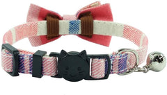 Charming Pink Plaid Cat Collar with Breakaway Safety Buckle, Bow Tie & Bell - Adjustable for All Cats (6.8-10.8in)