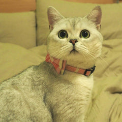 Charming Pink Plaid Cat Collar with Breakaway Safety Buckle, Bow Tie & Bell - Adjustable for All Cats (6.8-10.8in)