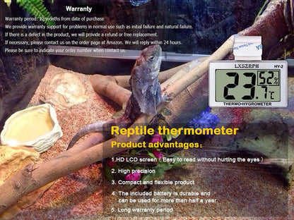 Reptile Hygrometer Thermometer LCD Display Digital Reptile Tank Hygrometer Thermometer with Hook Temperature Humidity Meter Gauge for Reptile Tanks, Terrariums, Vivarium (2 Packs)